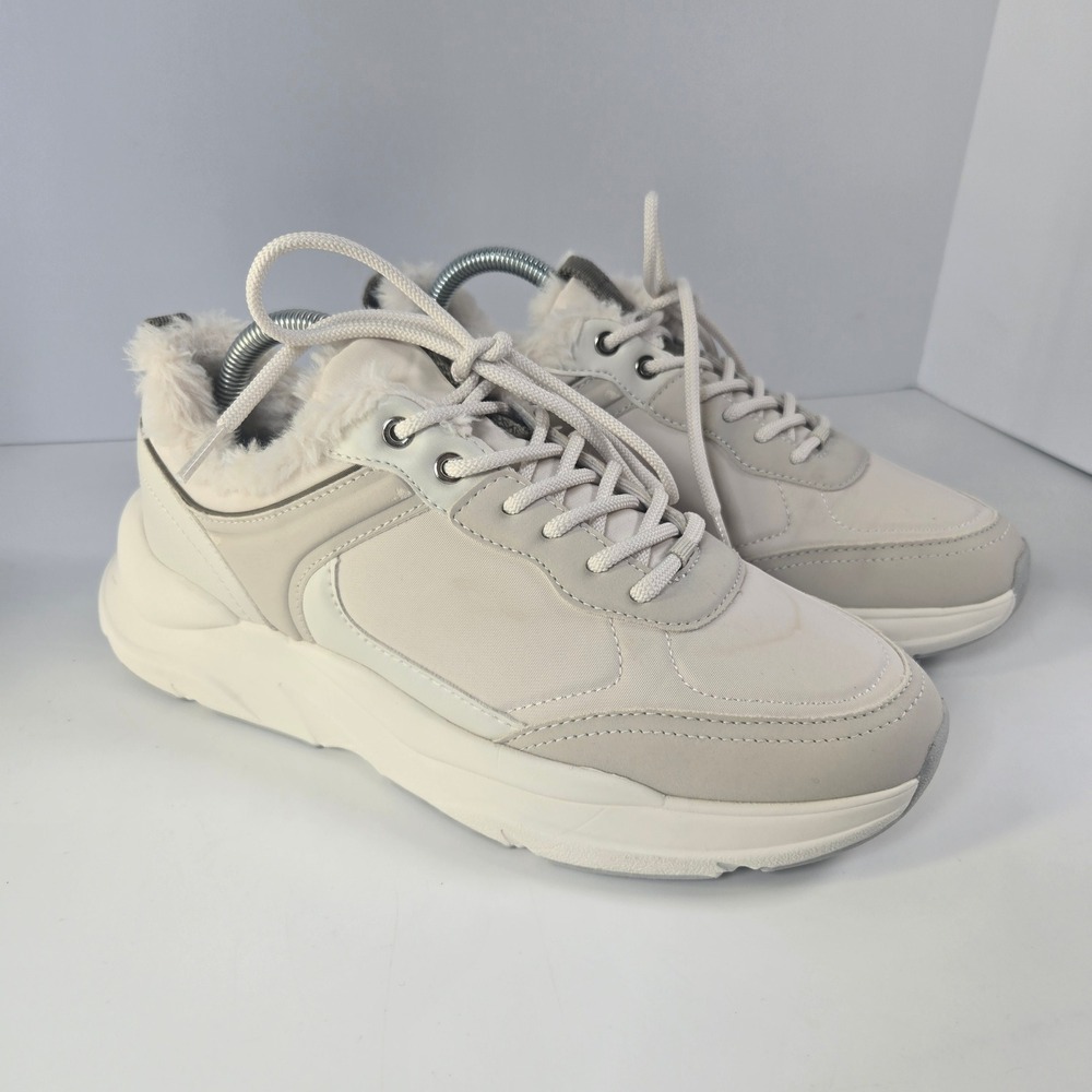 Zara Faux Fur Lined Chunky Platform Sneakers Womens 39 8 Cream Shoes Sneakers